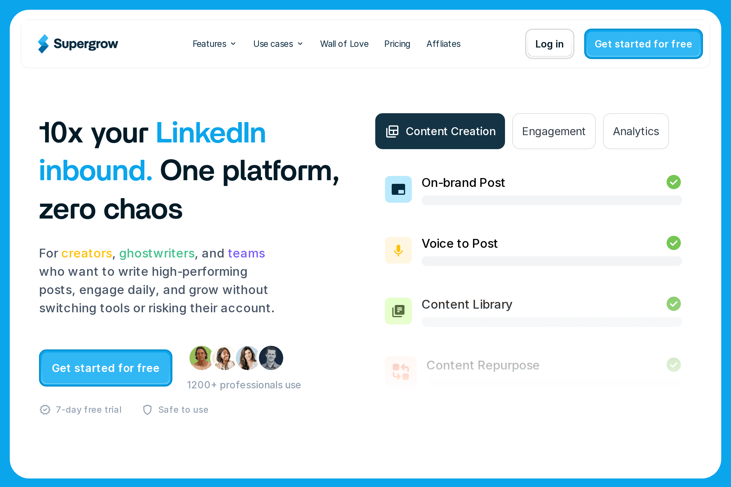 Supergrow homepage - LinkedIn personal branding platform