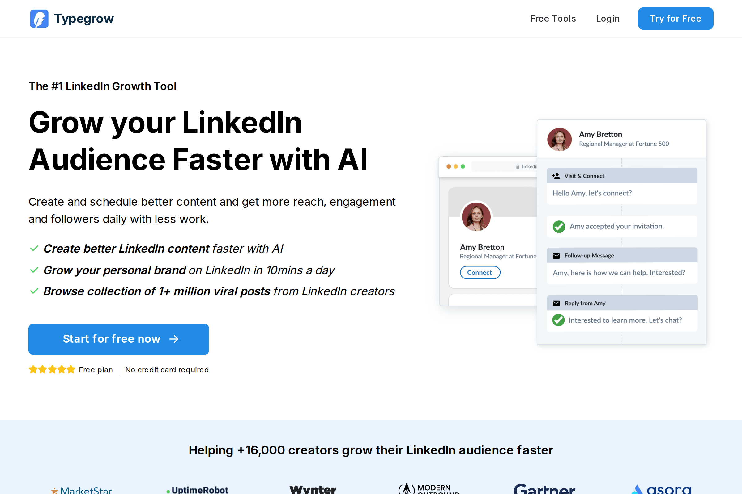Typegrow homepage screenshot showing LinkedIn growth tool features