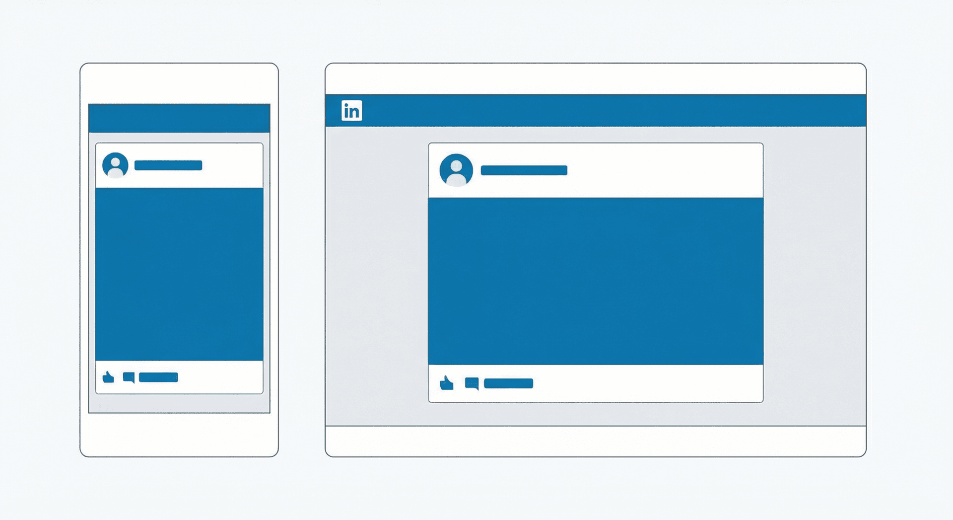 Comparison of how LinkedIn posts appear differently on mobile phones versus desktop screens